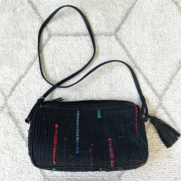 Filene's Handbags - Vintage Filene's Italian Leather Woven Tassel Shoulder Bag